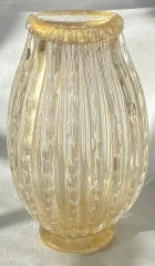 1970s Murano Crystal Vase with Gold Leaf Inclusions, Signed Murano Alberto Dama