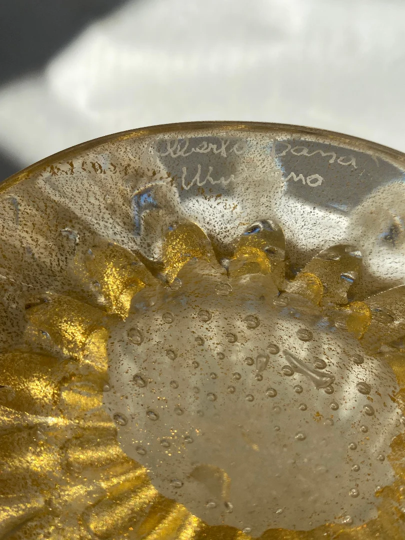 1970s Murano Crystal Vase with Gold Leaf Inclusions, Signed Murano Alberto Dama