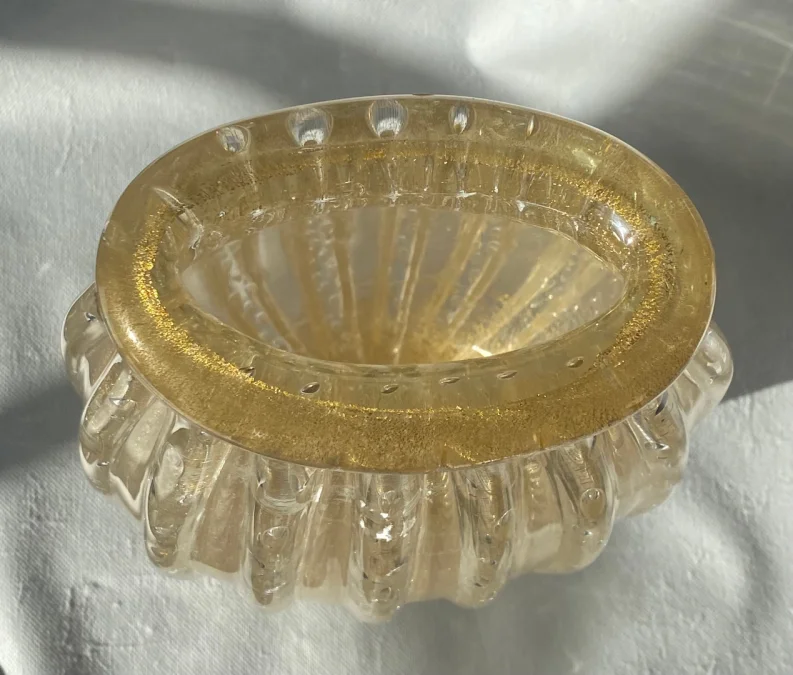 1970s Murano Crystal Vase with Gold Leaf Inclusions, Signed Murano Alberto Dama