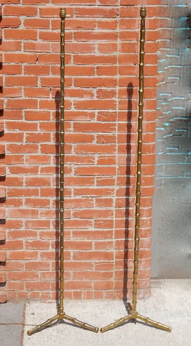 1950/70 Deux Lampadaires Similaires En Bronze Doré Maison Baguès Modèle Bambou