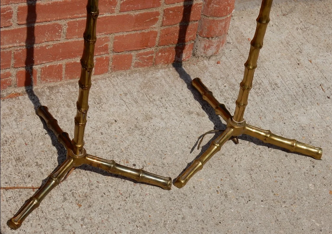 1950/70 Deux Lampadaires Similaires En Bronze Doré Maison Baguès Modèle Bambou
