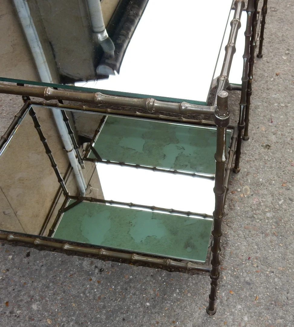 1950/70′ Paire de Bouts de Canapé en Bronze Maison Baguès Décor Bambou