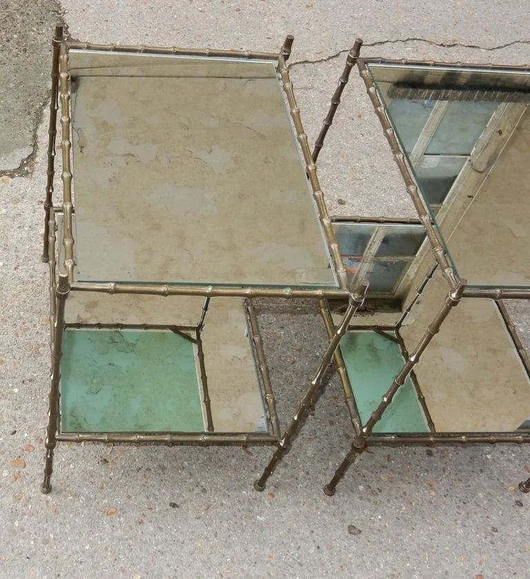 1950/70′ Paire de Bouts de Canapé en Bronze Maison Baguès Décor Bambou