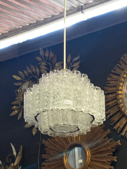 1970′ Venini Doria Lustre Avec 3 Niveaux Et 45 Eléments En Verre