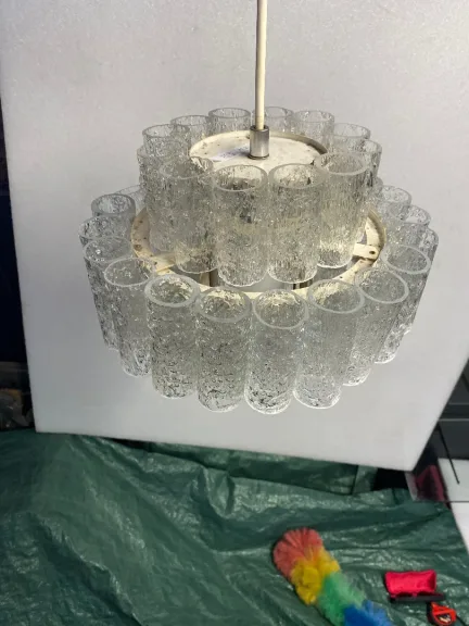 1970′ Venini Doria Lustre Avec 3 Niveaux Et 45 Eléments En Verre