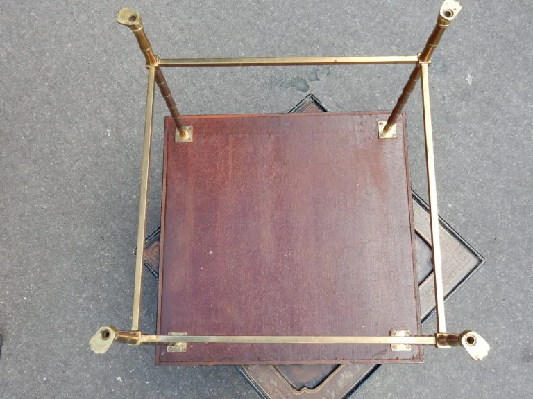1950/70′ Pair of Bronze Sofa Ends with Bamboo Decor, Chinese Lacquer Tray Maison Baguès Style