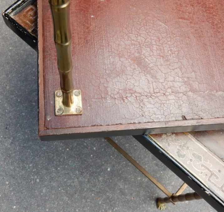 1950/70′ Pair of Bronze Sofa Ends with Bamboo Decor, Chinese Lacquer Tray Maison Baguès Style