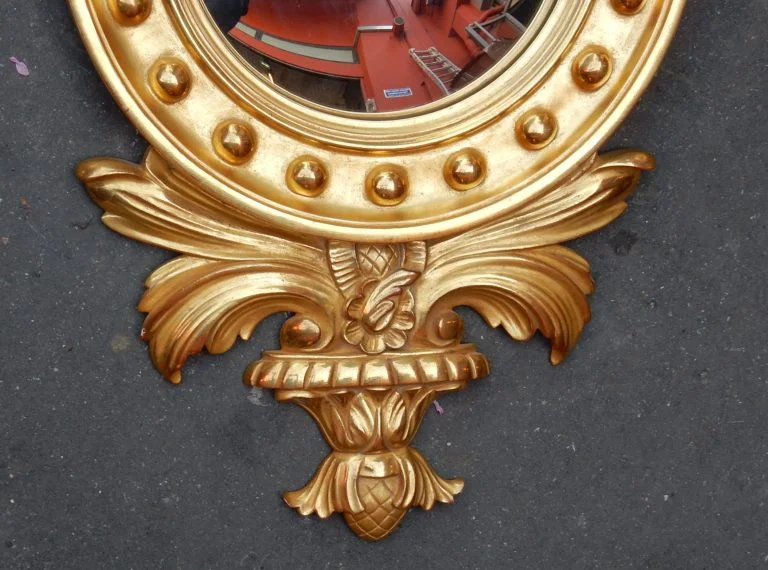1950/70′ Convex Mirror with Eagle, Golden Wood