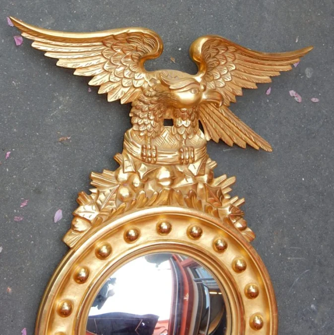 1950/70′ Convex Mirror with Eagle, Golden Wood