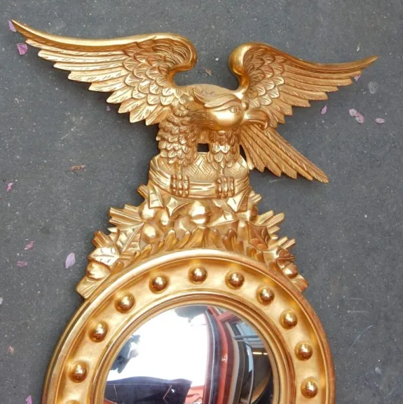1950/70′ Miroir Convexe à l’Aigle, Bois Doré