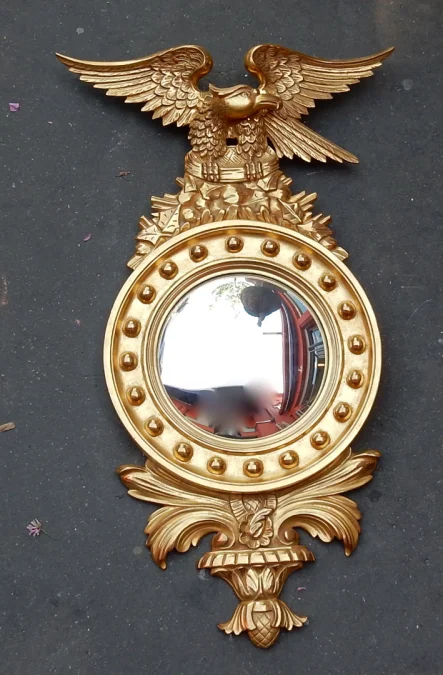 1950/70′ Convex Mirror with Eagle, Golden Wood