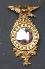 1950/70′ Convex Mirror with Eagle, Golden Wood