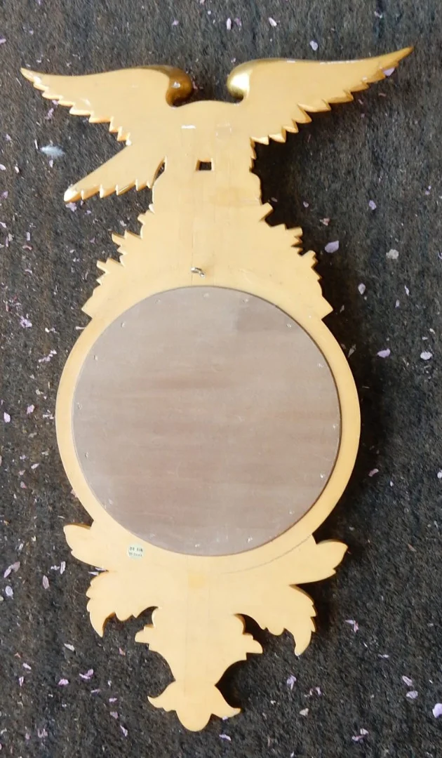 1950/70′ Convex Mirror with Eagle, Golden Wood