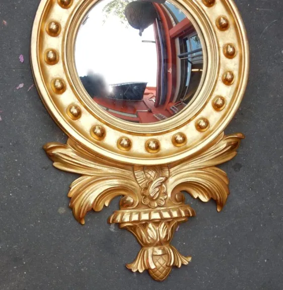 1950/70′ Miroir Convexe à l’Aigle, Bois Doré