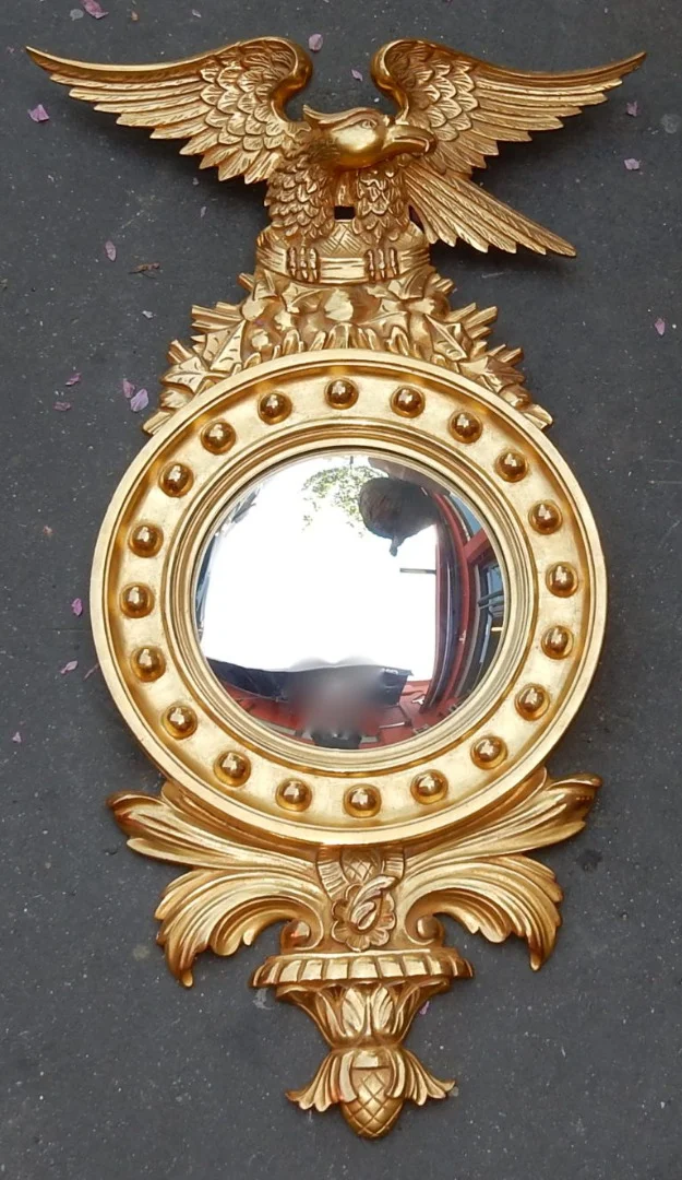 1950/70′ Convex Mirror with Eagle, Golden Wood