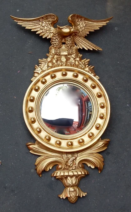 1950/70′ Convex Mirror with Eagle, Golden Wood
