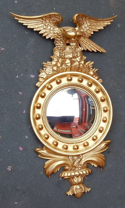 1950/70′ Convex Mirror with Eagle, Golden Wood