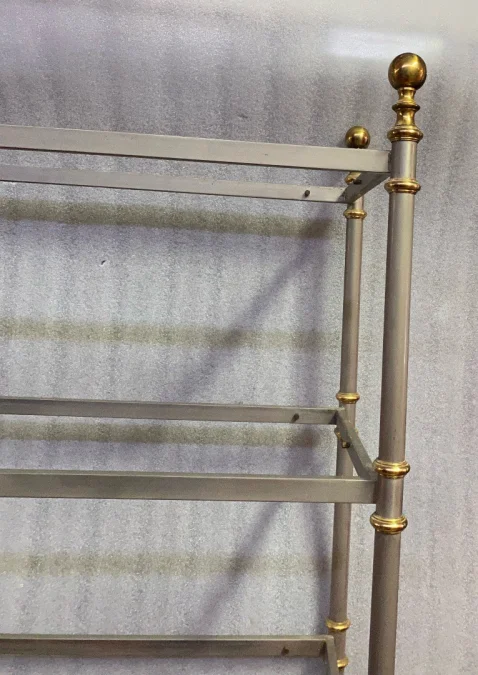 1970′ 7-Tier Shelf In Polished Iron And Gilt Bronze Rings Maison Jansen With Ball Capitals