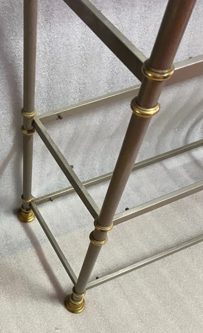 1970′ 7-Tier Shelf In Polished Iron And Gilt Bronze Rings Maison Jansen With Ball Capitals