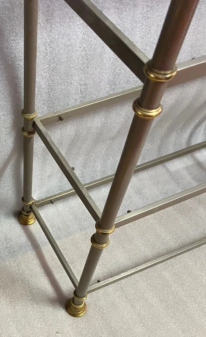 1970′ 7-Tier Shelf In Polished Iron And Gilt Bronze Rings Maison Jansen With Ball Capitals