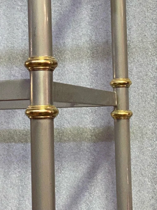 1970′ 7-Tier Shelf In Polished Iron And Gilt Bronze Rings Maison Jansen With Ball Capitals