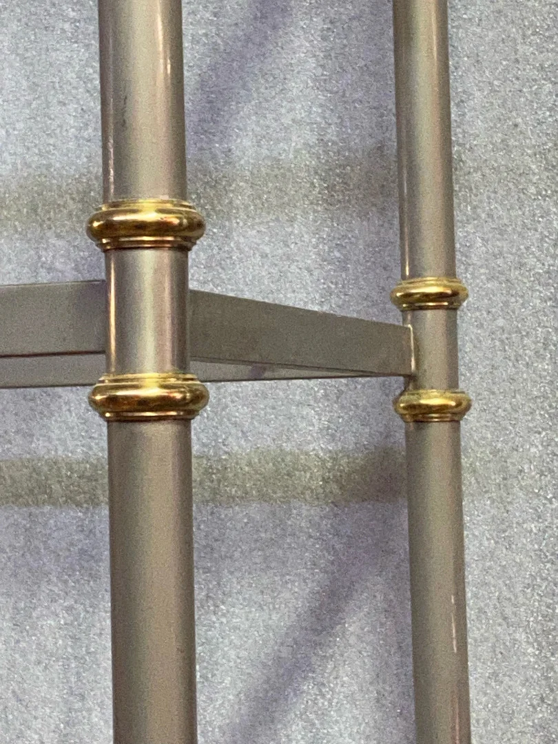 1970′ 7-Tier Shelf In Polished Iron And Gilt Bronze Rings Maison Jansen With Ball Capitals