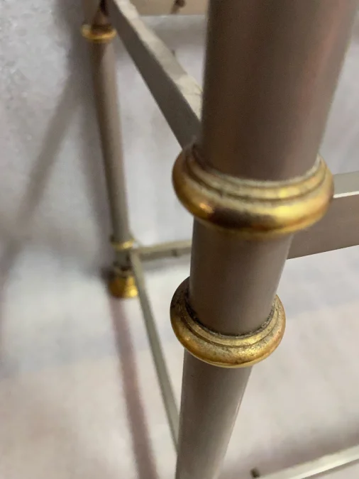 1970′ 7-Tier Shelf In Polished Iron And Gilt Bronze Rings Maison Jansen With Ball Capitals