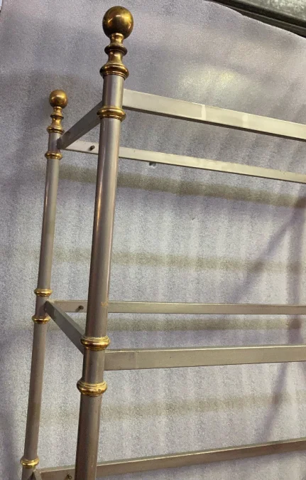 1970′ 7-Tier Shelf In Polished Iron And Gilt Bronze Rings Maison Jansen With Ball Capitals