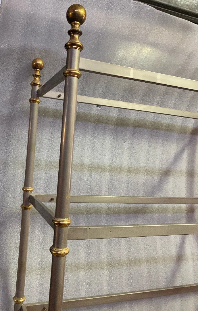 1970′ 7-Tier Shelf In Polished Iron And Gilt Bronze Rings Maison Jansen With Ball Capitals