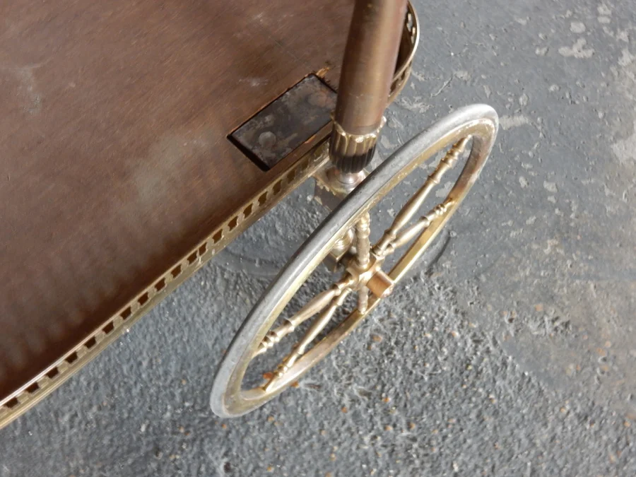 1970′ Rolling Bar in Bronze and Golden Brass Maison Jansen 3 Wheels