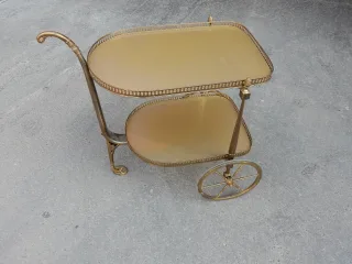 1970′ Bar Roulant en Bronze et Laiton Doré Maison Jansen 3 Roues