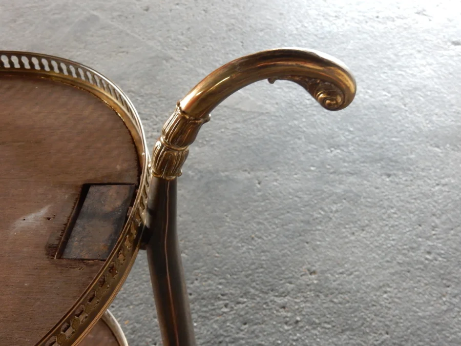 1970′ Rolling Bar in Bronze and Golden Brass Maison Jansen 3 Wheels