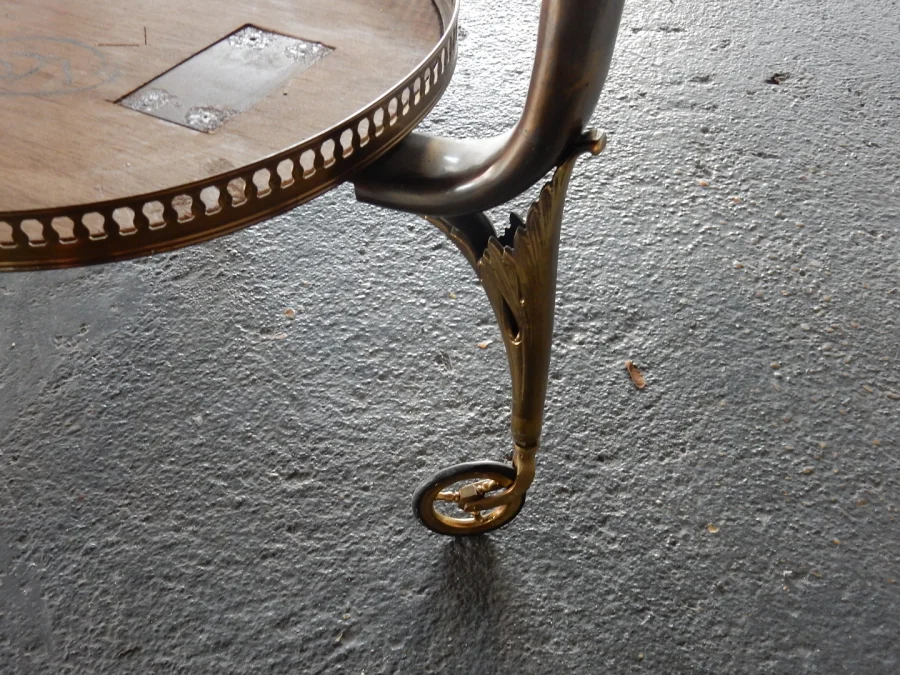 1970′ Rolling Bar in Bronze and Golden Brass Maison Jansen 3 Wheels