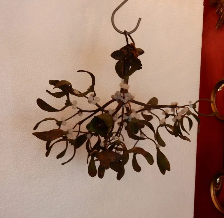 1900' Art Nouveau Bronze Mistletoe Ball Chandelier with 2 Lights