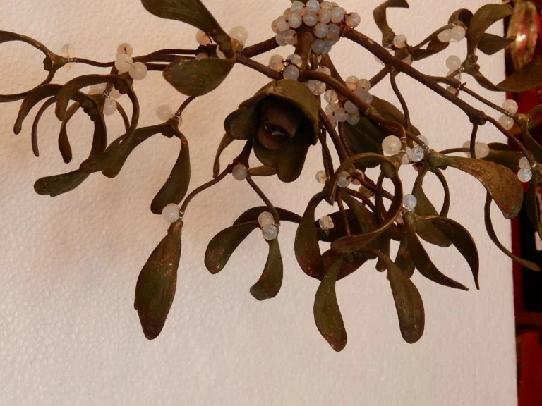 1900' Art Nouveau Bronze Mistletoe Ball Chandelier with 2 Lights