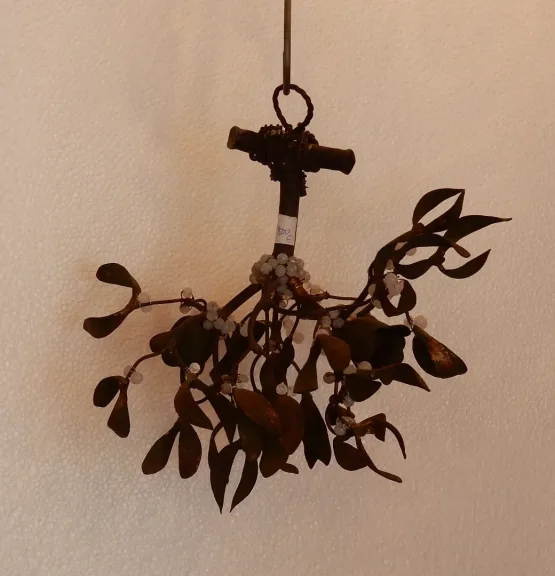 1900' Lustre Boule de Gui en Bronze Art Nouveau a 2 Lampes Diametre 34 cm