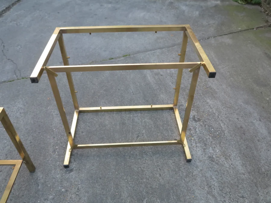 1970/80 Pair of Rectangular Brass Sofa Ends with Smoked Glass Trays
