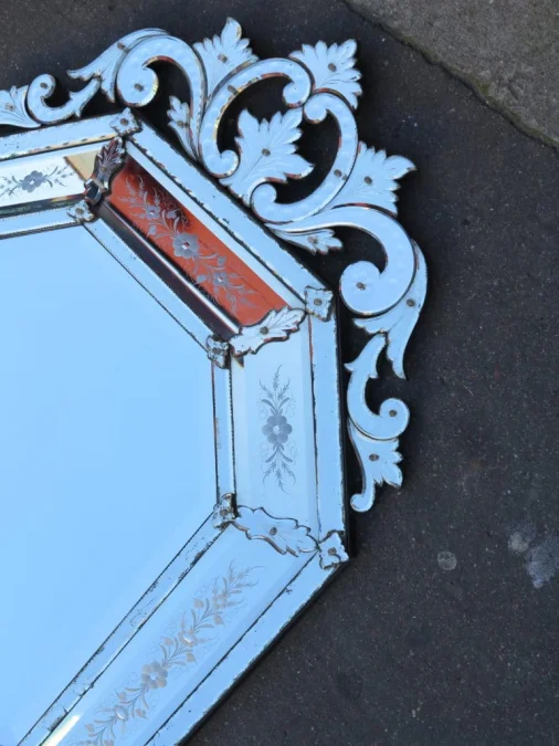 Venice Octagonal Fronton Mirror with Engraved Flowers