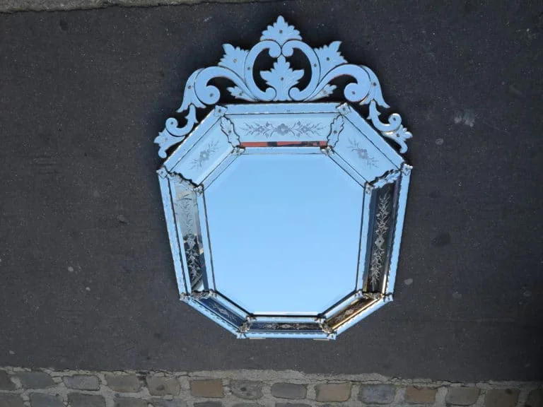 Venice Octagonal Fronton Mirror with Engraved Flowers