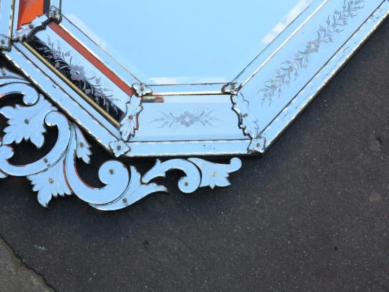 Venice Octagonal Fronton Mirror with Engraved Flowers