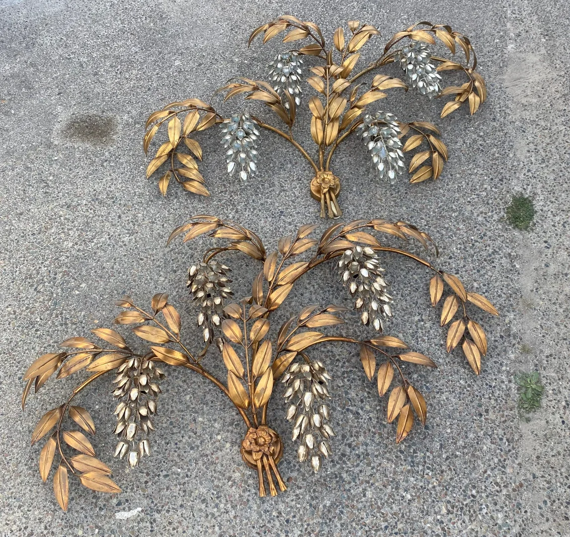 1970s Pair of Wall Sconces or Similar to 'Four Wisterias,' 130 x 80 cm, Hans Kögl