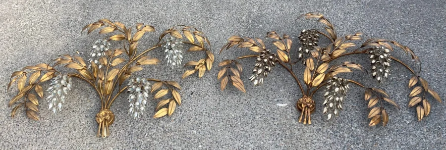 1970s Pair of Wall Sconces or Similar to 'Four Wisterias,' 130 x 80 cm, Hans Kögl