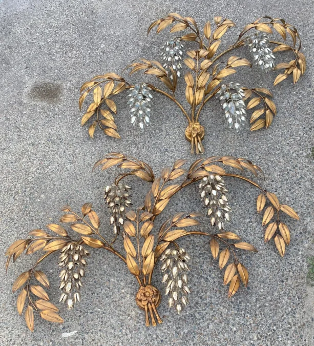 1970s Pair of Wall Sconces or Similar to 'Four Wisterias,' 130 x 80 cm, Hans Kögl