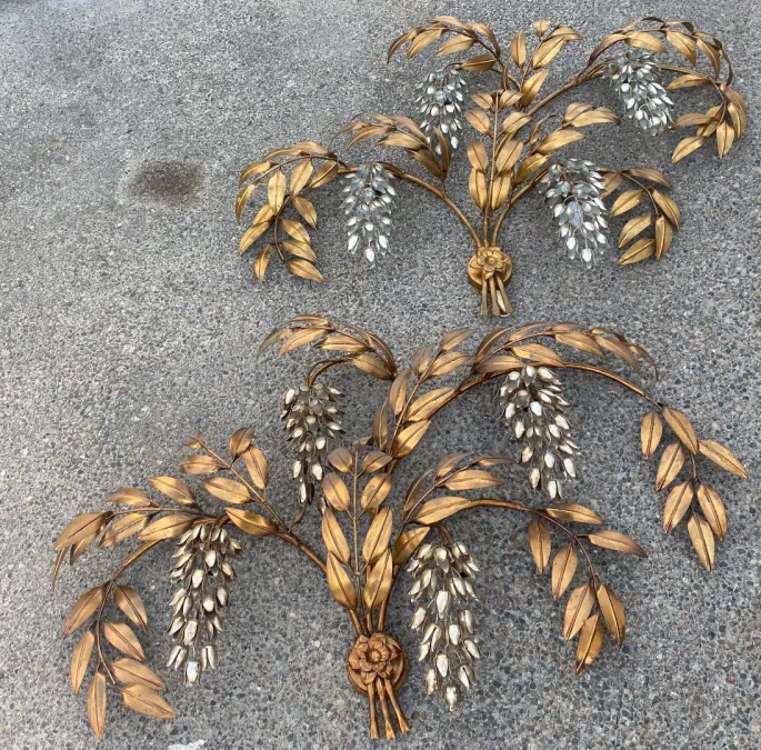 1970s Pair of Wall Sconces or Similar to 'Four Wisterias,' 130 x 80 cm, Hans Kögl