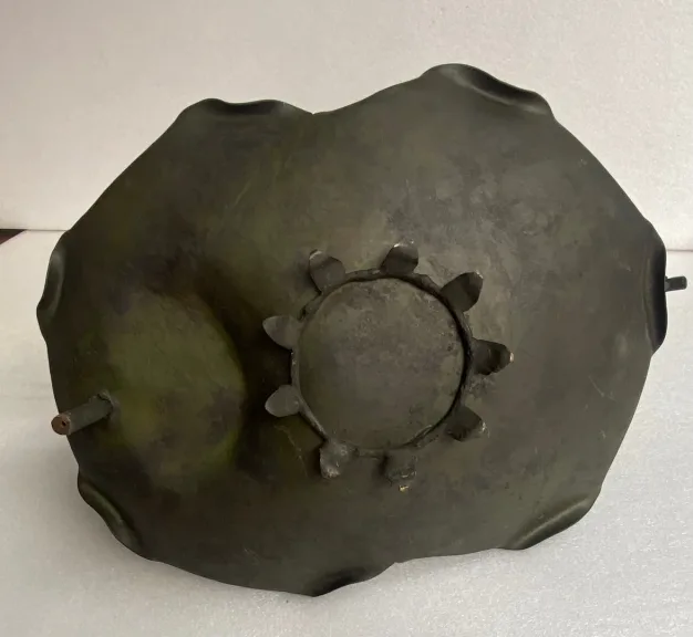 1900′ Art Nouveau Patinated Bronze Fruit Basket, Japanese Crane And Water Lilies
