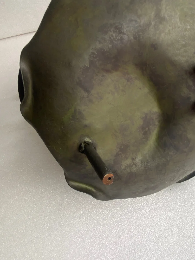 1900′ Corbeille A Fruit Bronze Patiné Art Nouveau, Grue Du Japon Et Nénuphars