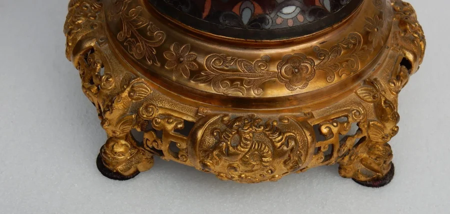 1890′ Paire de Lampes Cloisonnées Japon Aux Oiseaux et Dragons