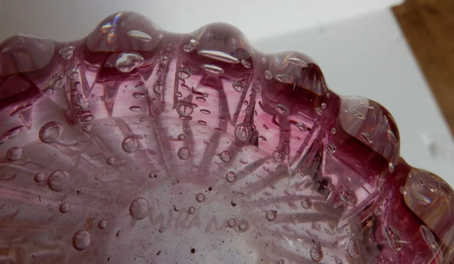 1970′ Pair of Vases or Similar Murano Crystal Pink and Gold Signed Toso