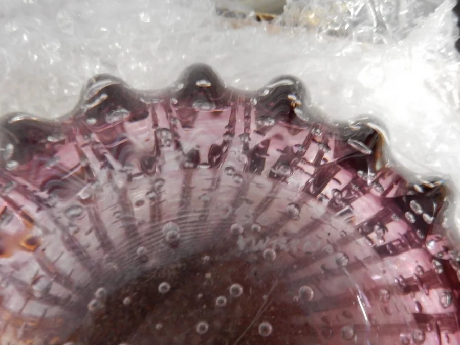 1970′ Pair of Vases or Similar Murano Crystal Pink and Gold Signed Toso
