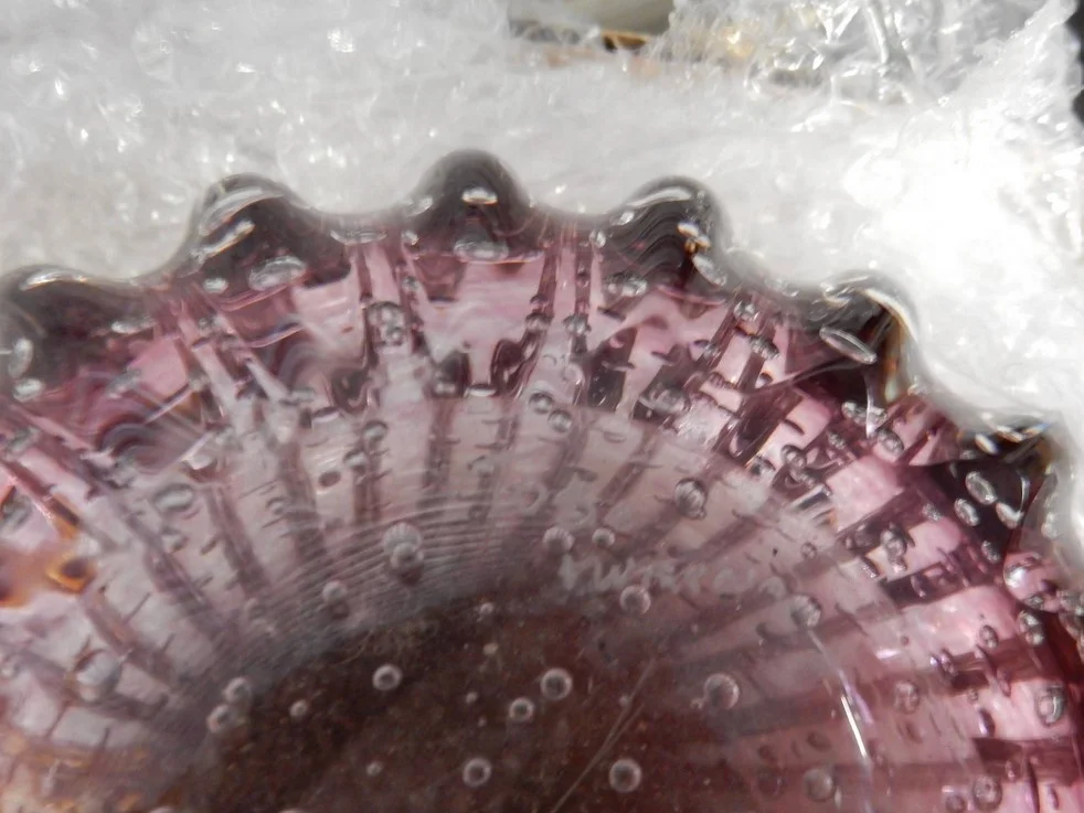 1970′ Pair of Vases or Similar Murano Crystal Pink and Gold Signed Toso